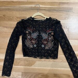 Black Lace Embroidered Women's Top